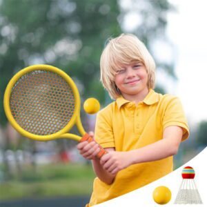 Kids Badminton & Tennis Set – Racket Family Sports Gift with Balls， Lightweight Beginner Gear for Ages 6-12, Indoor/Outdoor Play Red