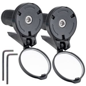 Bike Bar End Rear View Mirror 2 Pack – Adjustable HD Convex Glass Rearview Mirror for Road Bike Drop Bar End or Handlebar End of Mountain Bike, Bicycles, Scooters