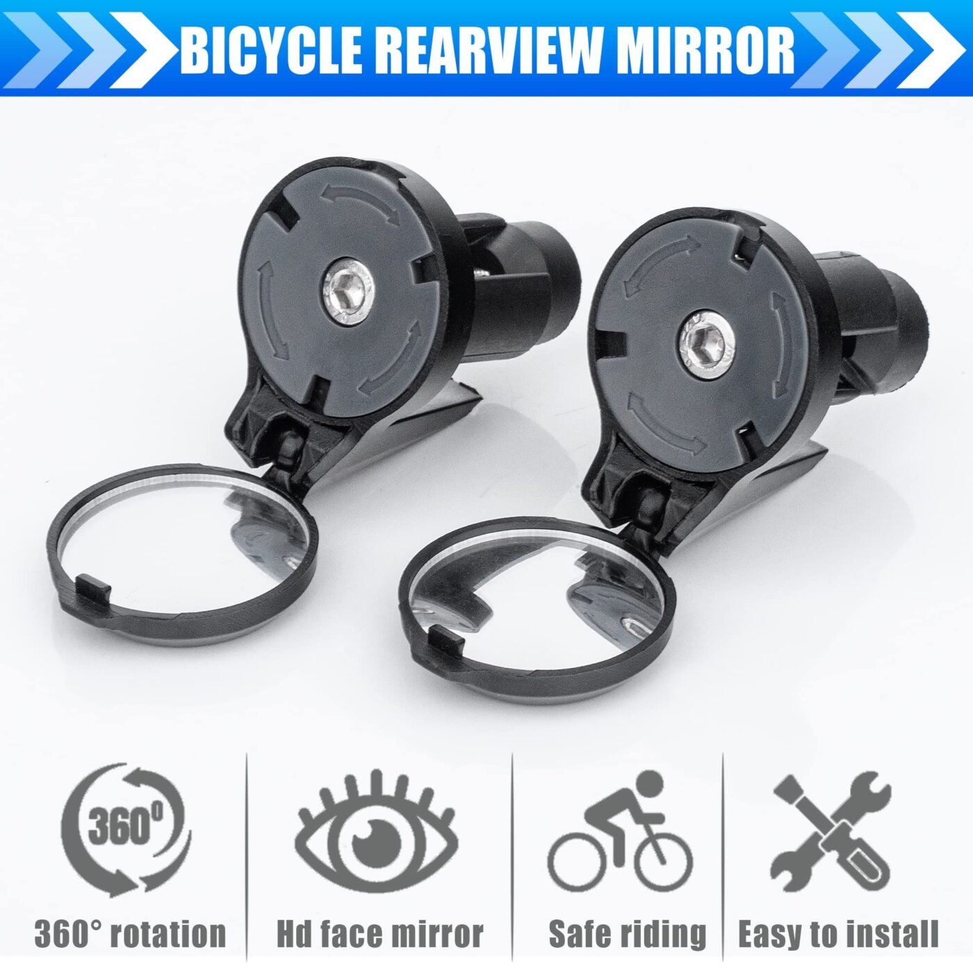 Bike Bar End Rear View Mirror 2 Pack - Adjustable HD Convex Glass Rearview Mirror for Road Bike Drop Bar End or Handlebar End of Mountain Bike, Bicycles, Scooters 2 Bike Bar End Rear View Mirror 2 Pack – Adjustable HD Convex Glass Rearview Mirror for Road Bike Drop Bar End or Handlebar End of Mountain Bike, Bicycles, Scooters - image 2