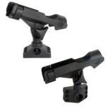 2 Pack Spinning Rod Holder with Side Deck Mount Fishing Rod Holder Adjustable Fishing Boat Rod Holder, Black Finish