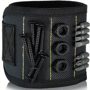 Magnetic Wristband by Wrap-It Storage – Black – Great Father Gift Wrist Magnet Tool Belt and Screw Holder（Black 5 rows with 10 magnets）Only wristband
