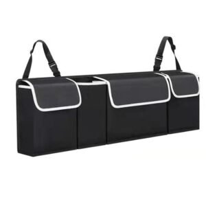 Backseat Trunk Organizer for Car – Durable Trunk Hanging Storage Bag with 4 Large Storage Pocket & 3 Adjustable Buckles Space Saving Expert (Black A)