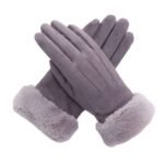 Women Winter Warm Touch Screen Soft Windproof Lined Thick Gloves for Snow Skiing in Clod Weather grey