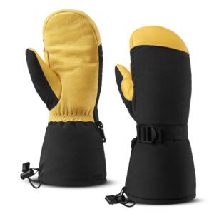 Waterproof and Windproof Genuine Deerskin Leather Ski Gloves with 3M Thinsulate Insulation (Yellow Waterproof)