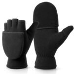 Half finger flip gloves Thermal Winter Gloves: Windproof 2 in 1 Convertible Mittens for Men & Women (Black S)