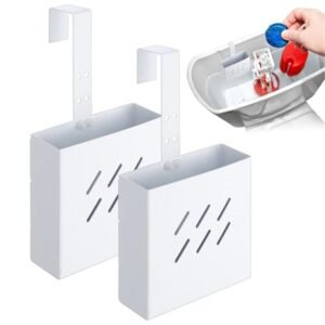 2 Pcs Large Size 4.33 x 4.33 x 1.38 Inch Stainless Steel Toilet Tank Cleaning Tablet Holder with Adjustable Hook to Hang Toilet Cleaner Box