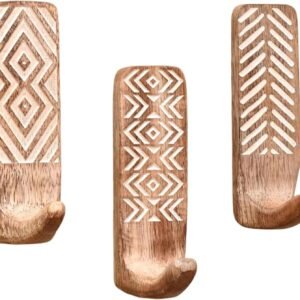 Shelf Boho Decorative Wood Adhesive Wall Hooks for Hanging Coats, Keys, Leash, Hat, Towel Holder, Cute Sticky Key Holder, (3 Hooks )