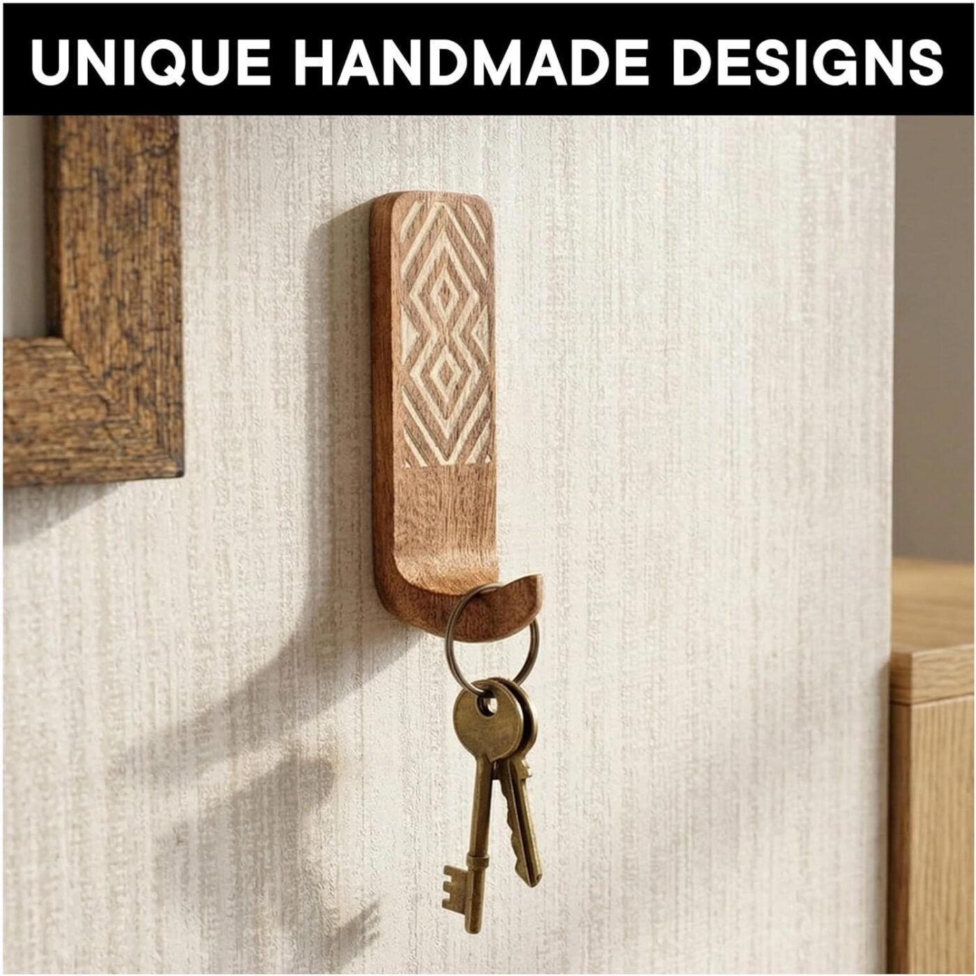 Shelf Boho Decorative Wood Adhesive Wall Hooks for Hanging Coats, Keys, Leash, Hat, Towel Holder, Cute Sticky Key Holder, (3 Hooks ) 2 Shelf Boho Decorative Wood Adhesive Wall Hooks for Hanging Coats, Keys, Leash, Hat, Towel Holder, Cute Sticky Key Holder, (3 Hooks ) - image 2
