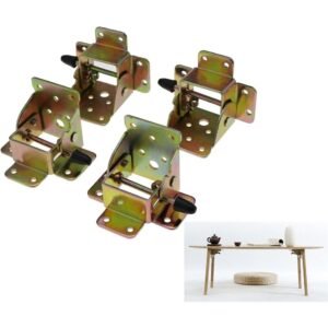 4 pack Iron Locking Folding Table Chair Leg Brackets Hinge Self Lock Foldable Hinges, Kitchen Folding Table Extension Rack, Iron Folding Extension Lock (Side Brake)
