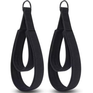 A pair Pilates Straps – Double Loop D-Ring Straps for Reformer, Padded, Home Gym Workout, Cable Accessories, Workout Equipment（black）