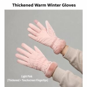 2 Pairs Thermal Gloves,Fleece Lined Lace – Light Pink