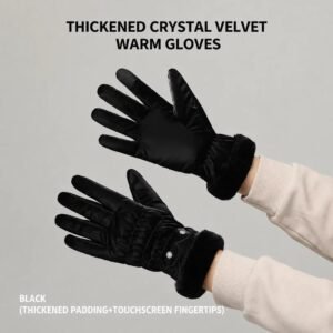 2 Pairs Thermal Gloves,Fleece Lined Lace – Black