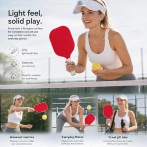 Minimal Fiberglass Pickleball Paddle Red, Bright Color Lifts Spirits, Holiday Sport Gift