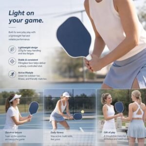 Minimal Fiberglass Pickleball Paddle Grey Blue, Lightweight Lessens Arm Soreness, Dad Xmas Gift