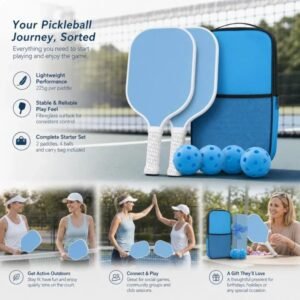 Fiberglass Pickleball Paddle Set Blue, Dual Rackets For Shared Relax Play, Father’s Day Bundle