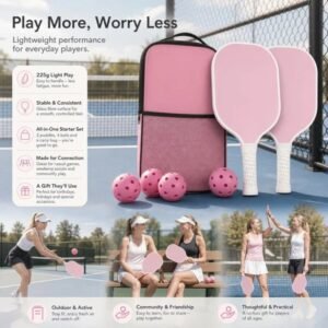 Fiberglass Pickleball Paddle Set Pink, Balanced Twin Paddles For Comfort Play, Holiday Pack
