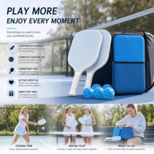 Fiberglass Pickleball Paddle Set Light Blue, Fresh Pair Fits All Outdoor Courts, Holiday Sport Gift
