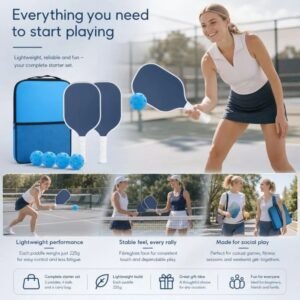 Fiberglass Pickleball Paddle Set Grey Blue, Light Twin Paddles Reduce Arm Fatigue, Dad Outdoor Gift