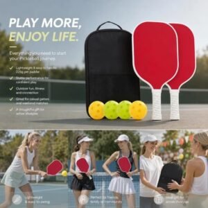 Fiberglass Pickleball Paddle Set Red, Minimal Pair For Family Backyard Leisure, Father’s Day Sport Set