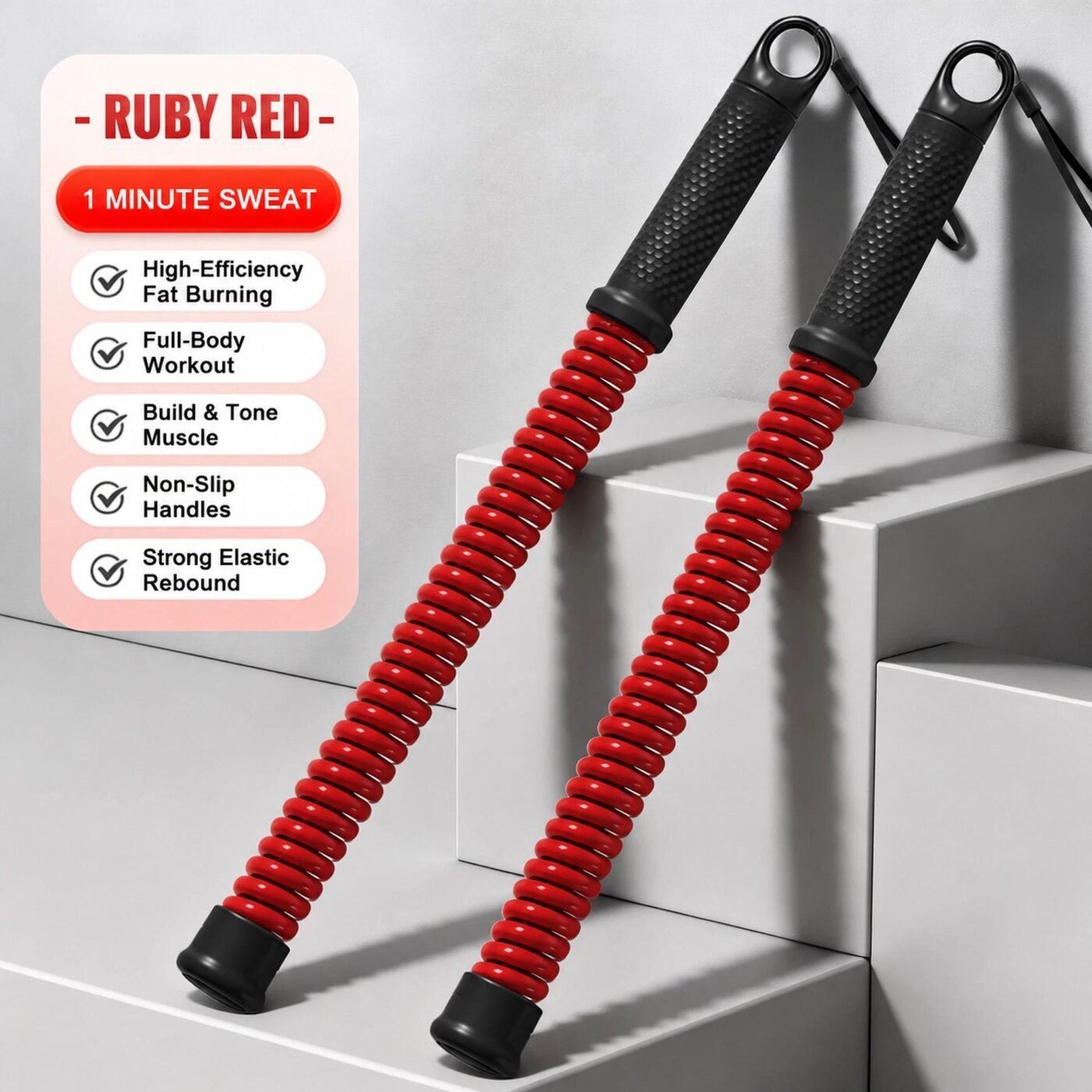 Cordless Spring Workout Rope, 2.18 Lbs A Pair, 16.93in Red, Indoor Outdoor Arm Strength Training Battle Rope 1 Cordless Spring Workout Rope, 2.18 Lbs A Pair, 16.93in Red, Indoor Outdoor Arm Strength Training Battle Rope