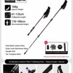 Carbon Fiber Adjustable Hiking Trekking Pole, 3 Section Lightweight Walking Stick, Suitable For People Under 190cm, Purple, Durable Mountain Climbing Accessory