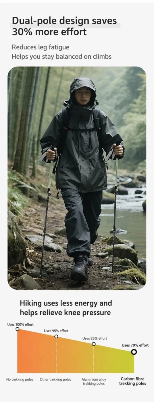 Carbon Fiber Lightweight Trekking Stick, Adjustable 3 Section Hiking Pole, Suitable For Height Under 190cm, Shell White, Reliable Mountain Walking Gear 3 Carbon Fiber Lightweight Trekking Stick, Adjustable 3 Section Hiking Pole, Suitable For Height Under 190cm, Shell White, Reliable Mountain Walking Gear - image 3