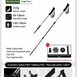 Telescopic Carbon Fiber Hiking Trekking Pole, 3 Section Lightweight Walking Stick For Under 170cm, Pine Green, Practical Outdoor Climbing Equipment