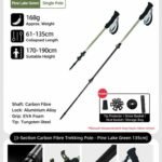 Lightweight Carbon Fiber 3 Section Trekking Pole, Adjustable Hiking Stick Fit For Height Under 190cm, Pine Green, Premium Outdoor Sports Supply