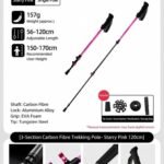 Carbon Fiber 3 Section Adjustable Trekking Stick, Lightweight Hiking Pole For Height Under 170cm, Strawberry Pink, Fashion Outdoor Walking Gear