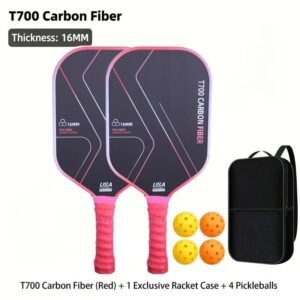 T700 Carbon Fiber Pickleball Paddle Set (2 Pack): 8.0oz Lightweight Widebody Design, Ideal for Beginners & Seniors（RED)