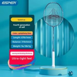 ESPER Explorer Fourth Generation Badminton Racket 58g 9U All-Around Full Carbon Fiber Fish Scale Armor G6 Lightweight Racket(BLUE)