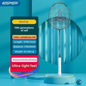 ESPER Explorer Fifth Generation Badminton Racket 58g 9U Full Carbon Fiber All-Around Fish Scale Shaft Double-Wall Inner Foaming Professional Match Training Racket(Phantom Ayabeni)