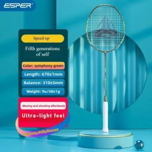 ESPER Explorer Fifth Generation Badminton Racket 58g 9U Full Carbon Fiber All-Around Fish Scale Shaft Double-Wall Inner Foaming Professional Match Training Racket(green wave)