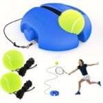 Portable Tennis Trainer: Features a water-fillable weighted base with anti-tangle design. Includes 3 tennis balls and an elastic cord. Suitable for solo indoor/outdoor use, ideal for all ages.blue
