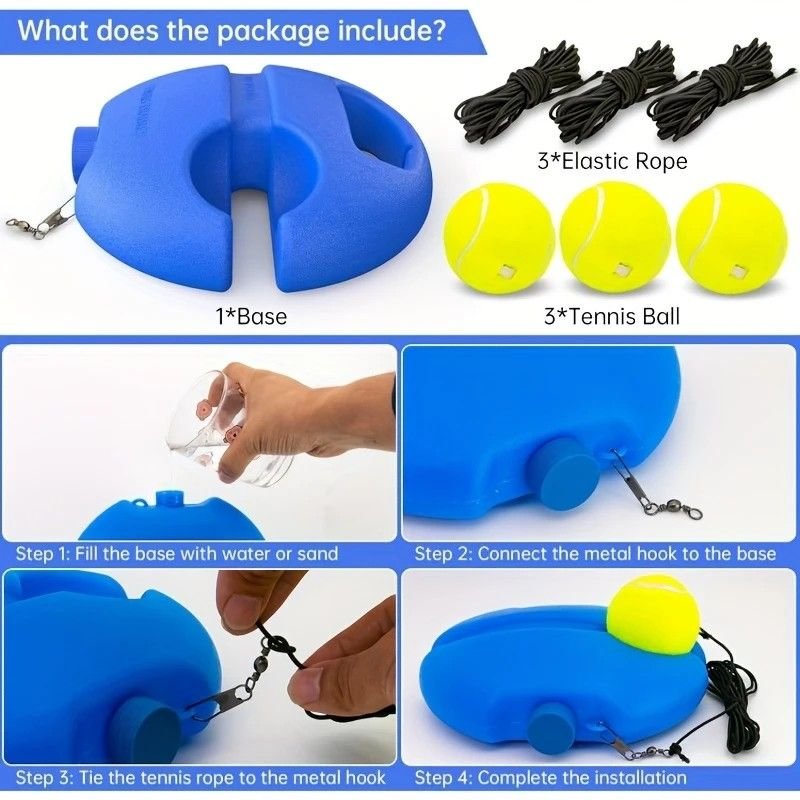 Portable Tennis Trainer: Features a water-fillable weighted base with anti-tangle design. Includes 3 tennis balls and an elastic cord. Suitable for solo indoor/outdoor use, ideal for all ages.orange 5 Portable Tennis Trainer: Features a water-fillable weighted base with anti-tangle design. Includes 3 tennis balls and an elastic cord. Suitable for solo indoor/outdoor use, ideal for all ages.orange - image 5