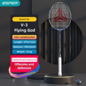 ESPER V3 Badminton Racket 72g Ultra-Light 6U Graphene Carbon All-Around Professional Match Training Durable Stylish Racket（blue)