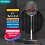 ESPER V3 Badminton Racket 72g Ultra-Light 6U Graphene Carbon All-Around Professional Match Training Durable Stylish Racket（silver)