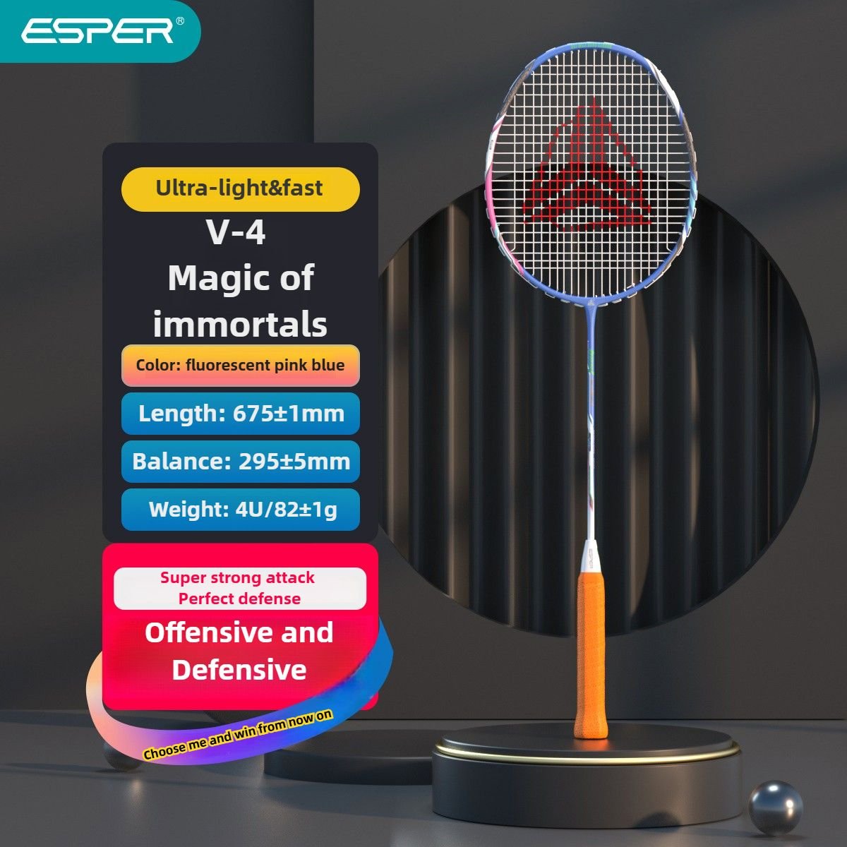ESPER V4 Badminton Racket 82g Lightweight 4U Full Carbon Fiber All-Around Professional Match Training Durable Stylish Racket(Phosphor blue) 1 ESPER V4 Badminton Racket 82g Lightweight 4U Full Carbon Fiber All-Around Professional Match Training Durable Stylish Racket(Phosphor blue)