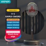 ESPER V5 Badminton Racket 84g Lightweight 4U Full Carbon Fiber Offensive Type Precise Placement Professional Match Training Durable Stylish Racket(Kelly)