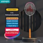 ESPER V6 Badminton Racket 46T Graphene Carbon 3U Ultra-Light 7.0mm Slim Shaft Woven-Ti Titanium Technology Offensive Type Precise Control Professional Match Train(Fluorescent Pink)