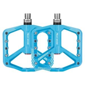 pair of wide pedals with non-slip surface and repair function, blue