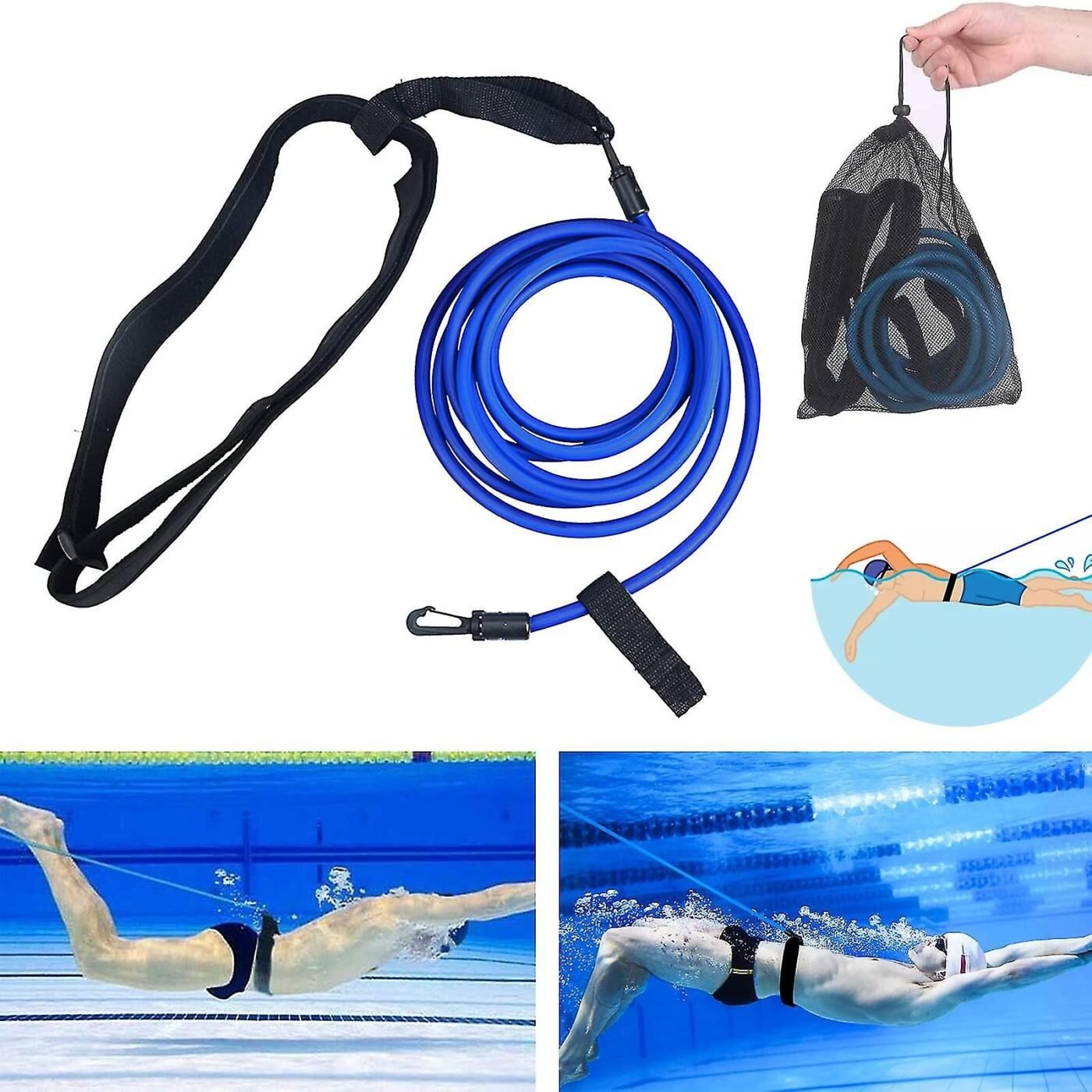 Adjustable swimming belt for pool, swimming resistance belt, swimming belt for pool hanging training, bungee swimming resistance 1 Adjustable swimming belt for pool, swimming resistance belt, swimming belt for pool hanging training, bungee swimming resistance