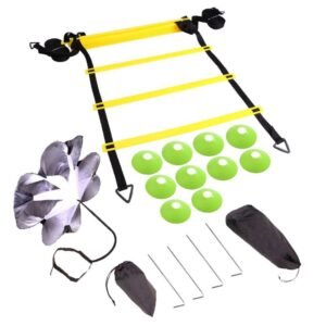 Speed and agility training package 18 pieces - Speed and agility training equipment for football with agility ladders, cones and parachute
