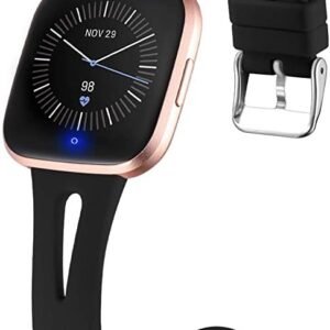 Thin Watch Bands, Compatible with Fitbit Versa 2 Band/Fitbit Versa/Fitbit Versa Lite/SE, Silicone Replacement Strap for Smartwatch Black S