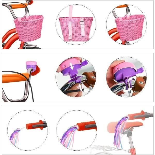 Pink Purple Children's Bicycle Basket with Adjustable Front Straps 3 Pink Purple Children’s Bicycle Basket with Adjustable Front Straps - image 3