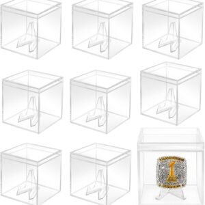 9 Packs Championship Ring Display Case Clear Small Showcase with Stands for Baseball Softball Championship Rings Cheer Leading Rings 2.17 Inch
