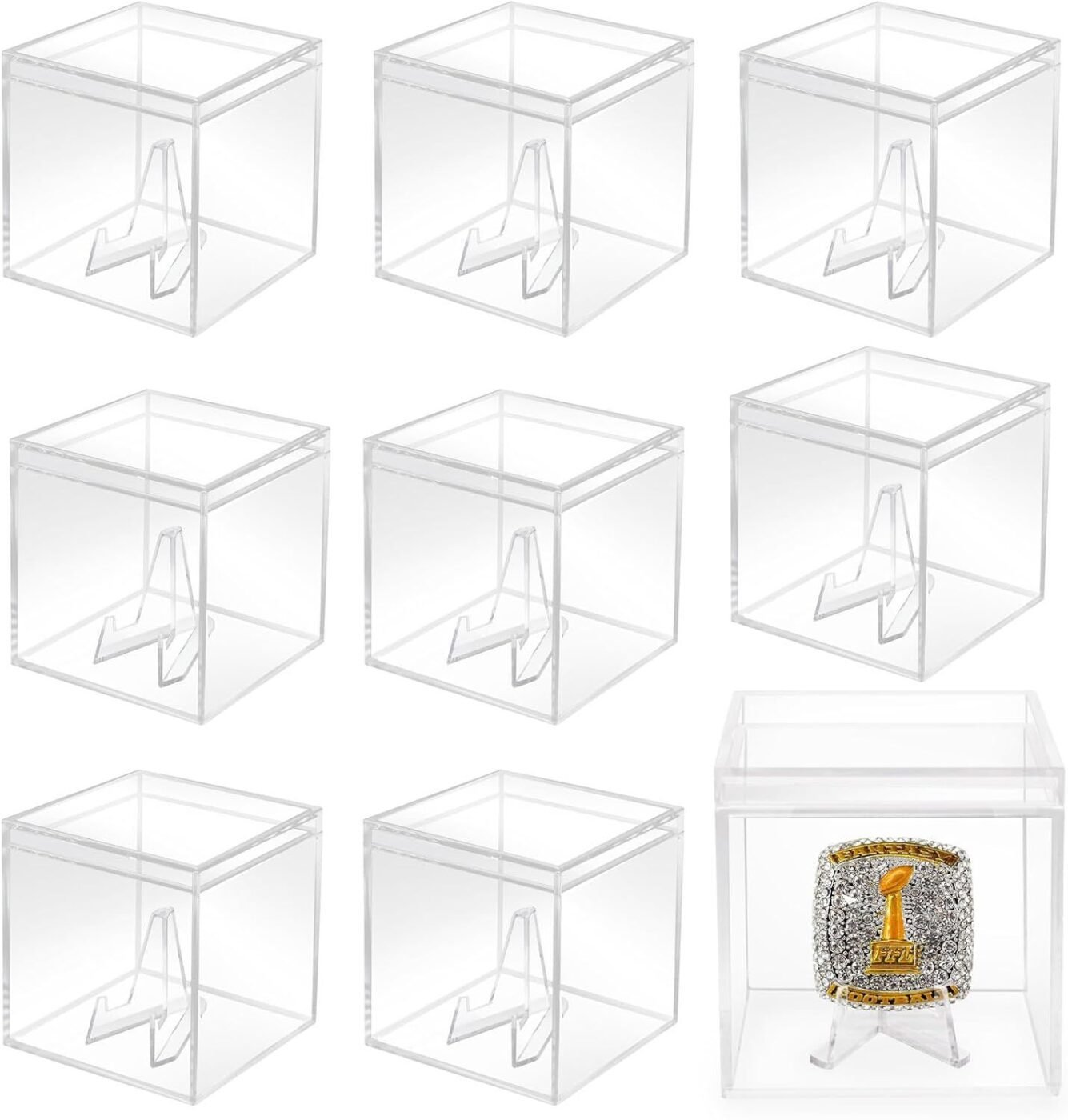 9 Packs Championship Ring Display Case Clear Small Showcase with Stands for Baseball Softball Championship Rings Cheer Leading Rings 2.17 Inch 1 9 Packs Championship Ring Display Case Clear Small Showcase with Stands for Baseball Softball Championship Rings Cheer Leading Rings 2.17 Inch