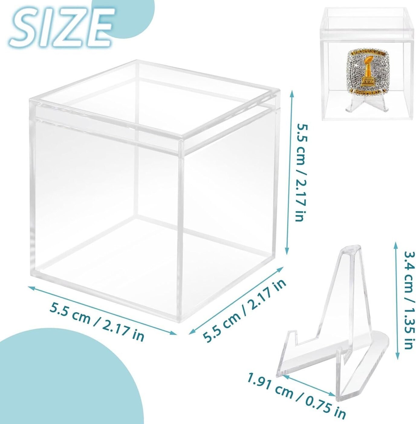 9 Packs Championship Ring Display Case Clear Small Showcase with Stands for Baseball Softball Championship Rings Cheer Leading Rings 2.17 Inch 3 9 Packs Championship Ring Display Case Clear Small Showcase with Stands for Baseball Softball Championship Rings Cheer Leading Rings 2.17 Inch - image 3