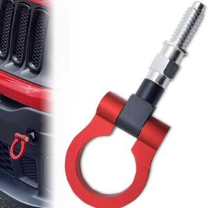 Car Front Bumper Tow Hook, Screw-on European Threaded Racing Style D-ring, Alloy Anti-rust Trailer Recovery Towing Hook, Modification Accessory for Most Car Truck SUV (Red)