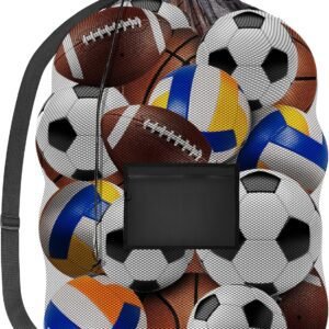 Mesh Ball Bag - Up to 15 Balls Large Capacity Sports Equipment Bag Carrier with Adjustable Strap and Drawstring Closure - For Soccer, Basketball, Volleyball